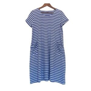 J. Jill Striped Women T-Shirt Dress S Blue White Cotton Modal Pockets Nautical